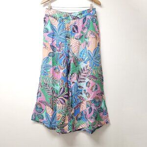 Cynthia Rowley Linen Wide Leg Pants Tropical Print Multicolor